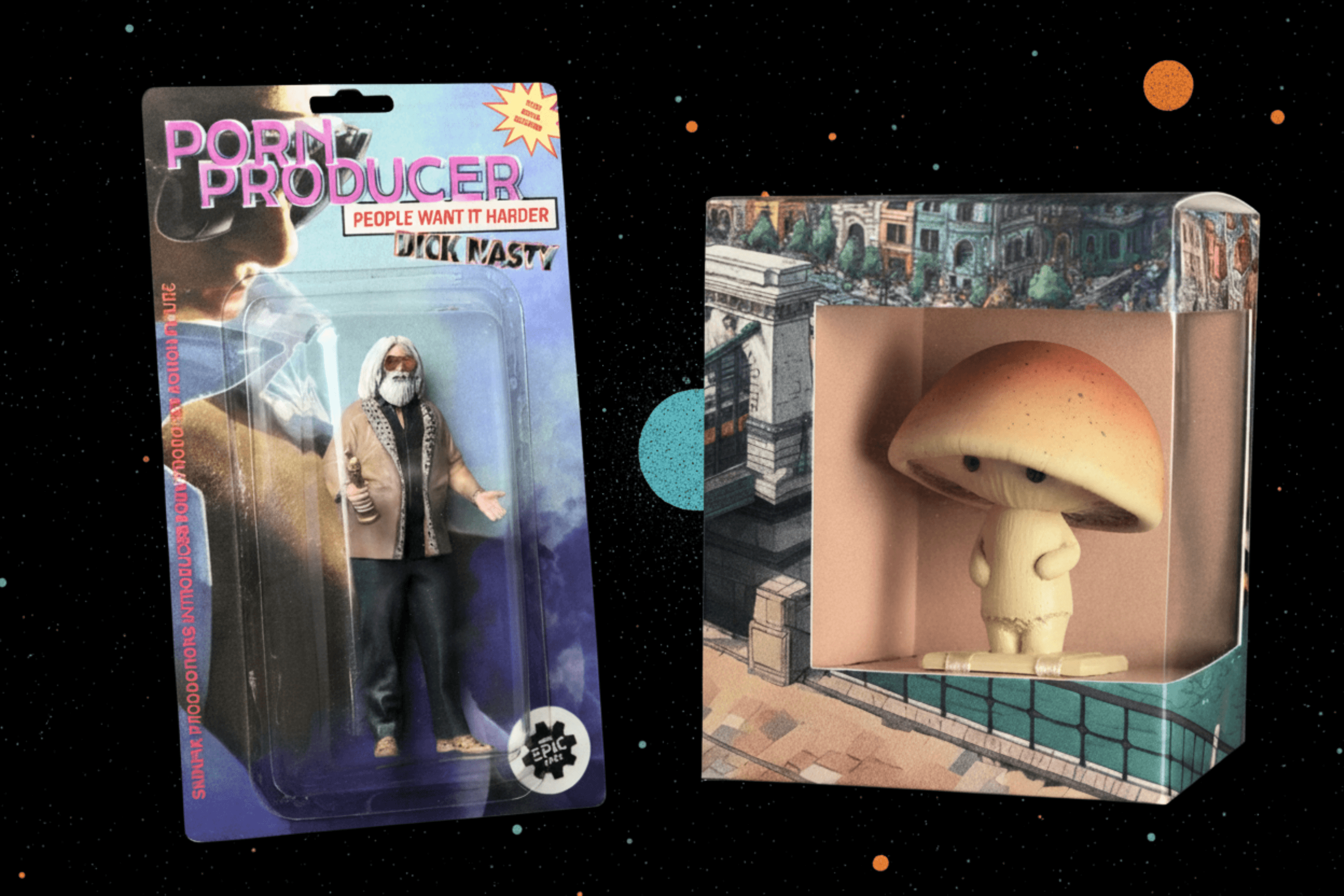 Two custom Epic Toys figures showcased in their boxes